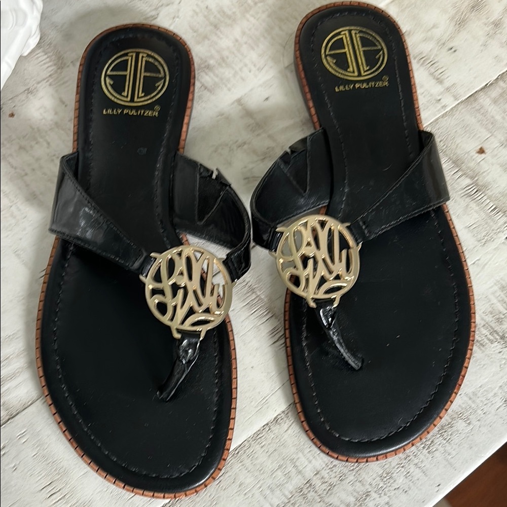 Lilly Pulitzer Black Sandals with Gold Accent